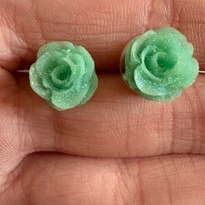 3 for $12 Green-blue Rose Stud Earrings
